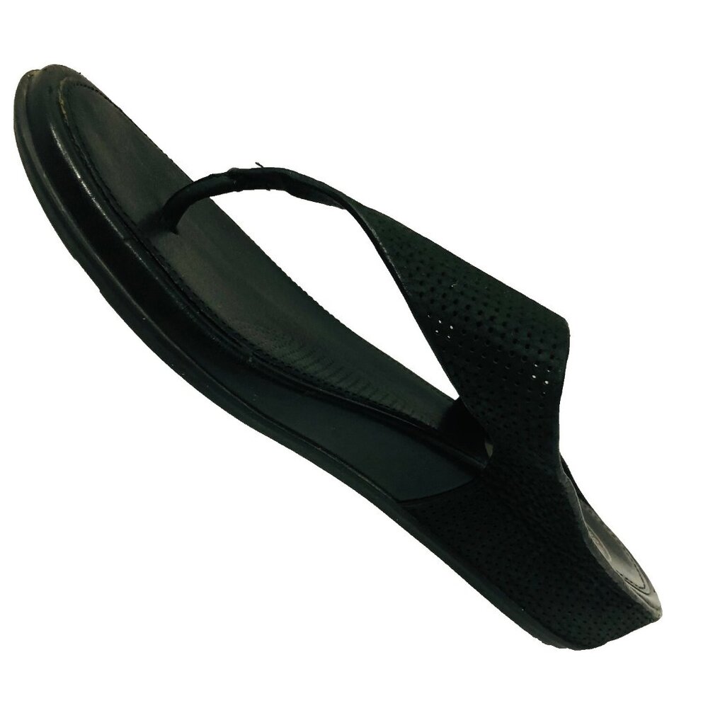 FitFlop Banda Sandals Women 6 Black Leather‎ Perforated Thong Shoe Whimsigoth